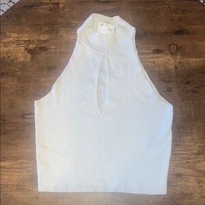 White Ribbed Turtleneck Top